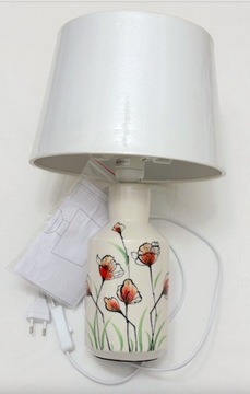Lampa w kwiaty biały abażur stołowa biurkowa nocna