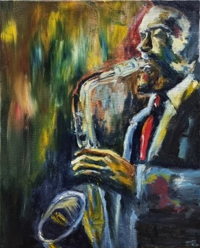 ,,Jazz man" obraz olejny Olaf Sudak 40x30cm