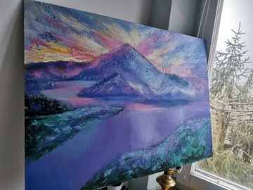 Obraz Ręcznie Malowany Obraz do Salonu "Purple Sun