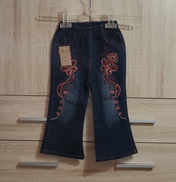 Spodnie jeansowe dziewczęce na gumce haft cekiny
