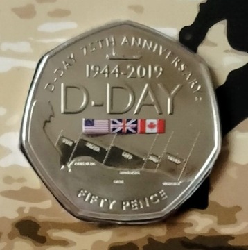 Gibraltar 50p 2019 D-Day wojna KOLOR blister