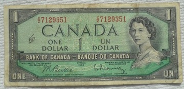 Kanada $ 1 dolar 1954 Beattie Rasminsky Seria X/Z