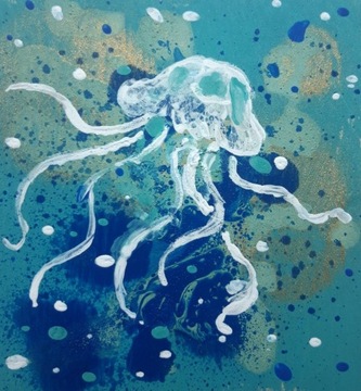 obraz akryl na tekturce 10x11cm morski meduza