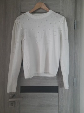 biały sweter damski z perełkami M