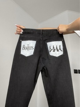 Czarne jeansy boyfriend custom jeans the Beatles 