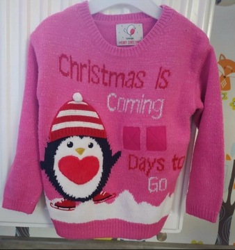 Sweter dla dziewczynki święta pingwin 98 