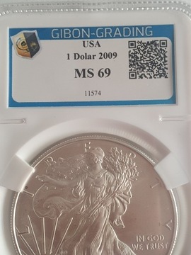 1 dolar USA Aniol,Orzel Grading Ag.1oz.40,6mm.