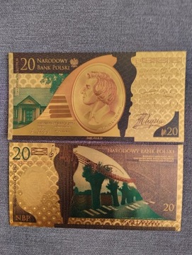 banknot pozłacany FRYDERYK CHOPIN 20 złotych