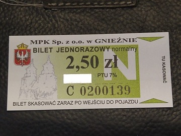 Bilet komunikacja MPK Gniezno 2.5 zł 