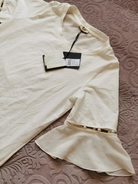 Bluzka Liu Jo kremowa ecru beżowa perełki 40 L 