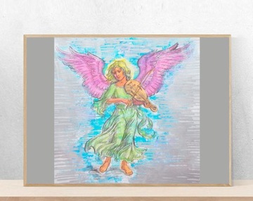 retro plakat z aniołem, aniołek obrazek vintage A4