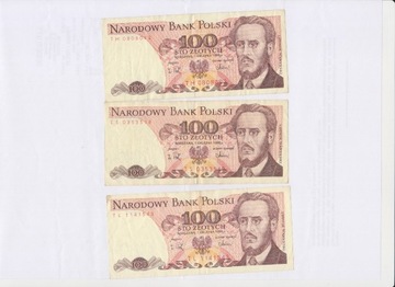 Banknoty trzy 100zł 1988