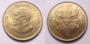 Kenia 5 cents 1978 r. PIĘKNA!