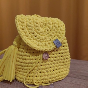 Plecak na szydełku Cytrynowo żółty Ręcznie robiony