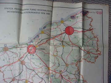 Stara mapa  woj. koszalińskiego z PRL'u (1985 r.)