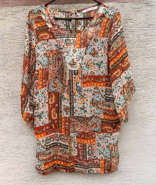 Kolorowa szyfonowa bluzka, tunika w stylu folk
