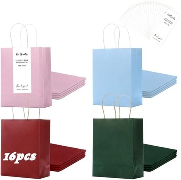 Kolorowe torby papierowe z uchwytami - 16 sztuk