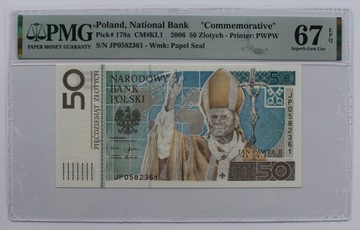 Papież Jan Paweł II 50zł 50 zł grading PMG 67