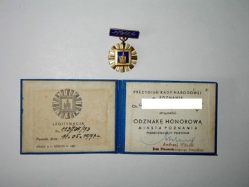 Odznaka Honorowa miasta Poznania + legitymacja