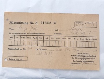 Rachunek kwit Bełchatów Belchental 1942