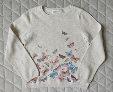 H&M sweter dziewczęcy motylki r. 110 - 116