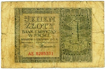 GEN. GUB. 1 ZŁOTY 1.08.1941 - stan jak na skanie