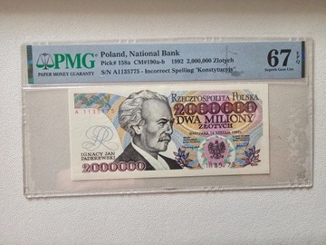 2 000 000 zł 1992r Paderewski z Błędem PMG 67 EPQ