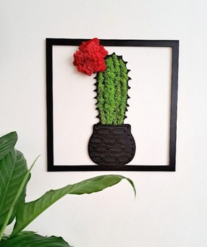 Obraz z chrobotka, ozdobny kaktus, prezent do domu