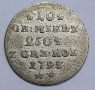 10 groszy miedziane 1793 przebite z 1792