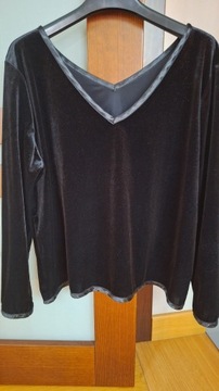 Bluzka XL czarna błyszcząca velurowa z lamówką