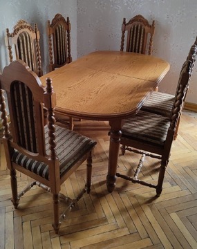 Dębowy Stylowy Stół z krzesłami 