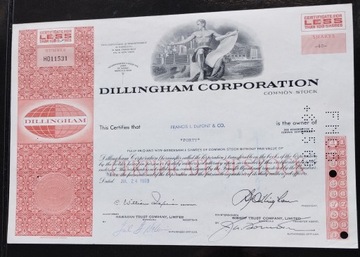 10Akcji DILLINGHAM Corp1969r,2strony,stan b.dobry 