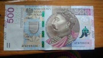 Banknot 500 zł. Kolekcjonerski nr. 6789234