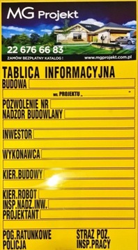 TABLICA BUDOWLANA INFORMACYJNA 70X120