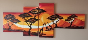 Obraz zachód słońca, Afryka, żyrafy  4 w 1