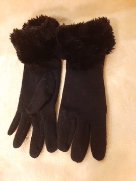 rękawiczki damskie z futerkiem, czarne.