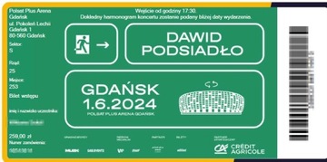 2 Bilety na koncert Dawid Podsiadło Polsat Plus Arena Gdańsk 01.06.2024