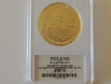 Moneta 20 zł 2017r. 100 dukatów Zygmunta III. PR70