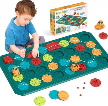 Gra planszowa dla dzieci 3 w 1, logika, budownictwo dróg, labirynt puzzle