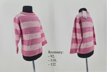 Różowy sweter w paski r. 92, 110, 122