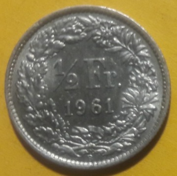 Szwajcaria 1/2 franka 1961 Srebro 