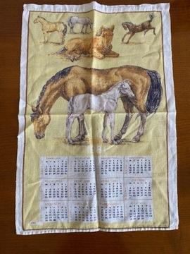 Stara Ścierka Ręcznik Kuchenny 1981Kalendarz Konie