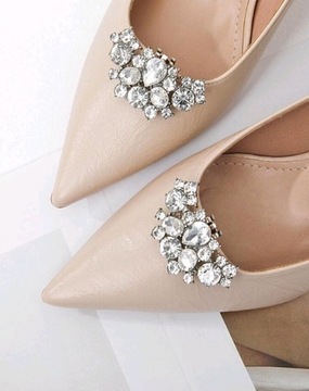 Klipsy do butów damskich cyrkonie srebrne ozdoba szpilki czółenka ślub 