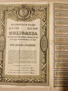 STO MAREK POLSKICH OBLIGACJA 1920