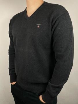Sweter w serek Gant L premium cotton czarny