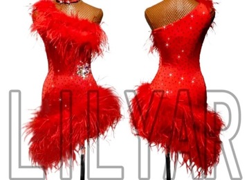 Sukienka do tańca latino czerwona z piórami 