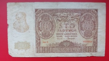 Banknot 100 zł 1940 r. Seria E