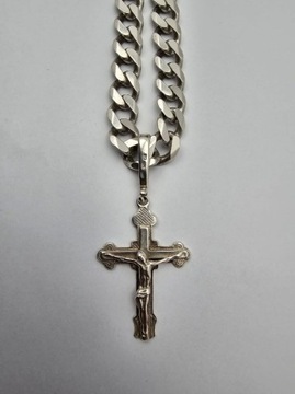 Srebrny pancerny łańcuch z krzyżem 109,18 g 60 cm