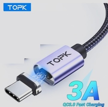 TOPK magnetyczny kabel ładujący 3A USB typu C