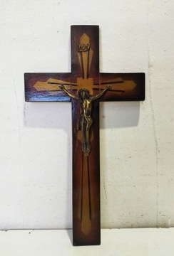 stary drewniany krzyż z Jezusem krucyfiks 38cm